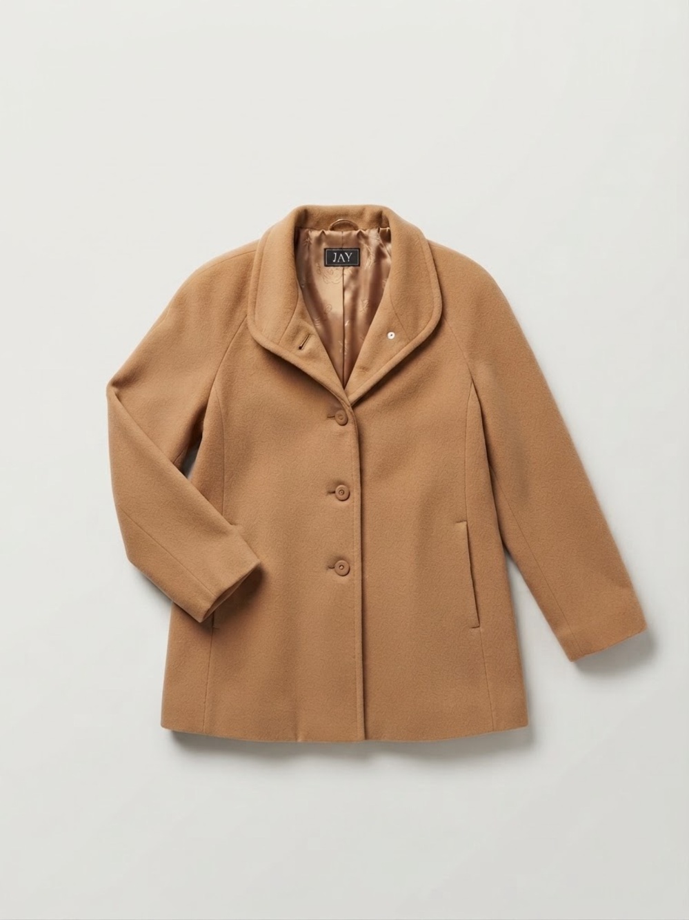 Camel Wool Blend Single-Breasted Pea Coat